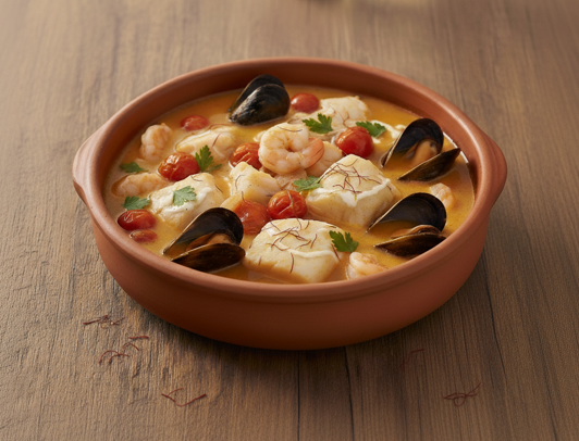 Fiskgryta med tomat, grädde & saffran